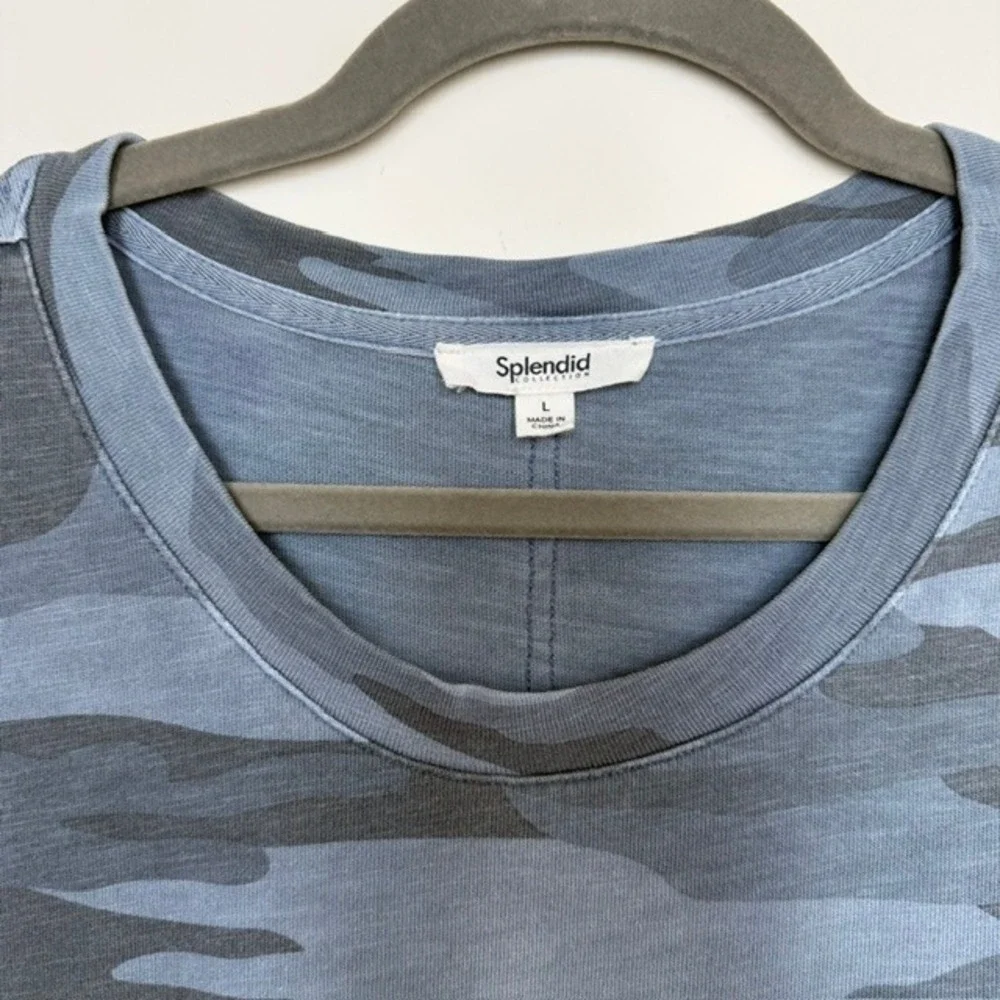 Splendid Blue Camo T-Shirt Dress with Pockets Size Large | $150 Retail - Picture 3 of 9